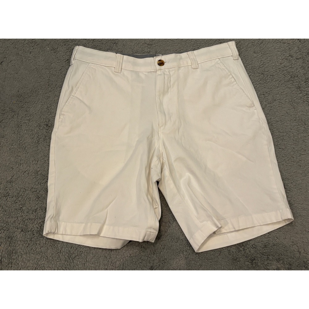 Club Room Mens Chino Shorts 32W Off White Cream Cotton Stretch Flat Front Casual